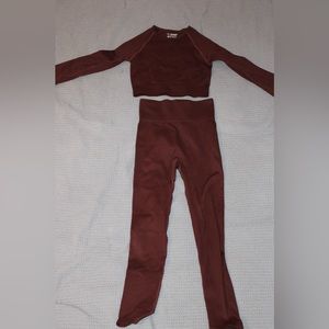 Brown Ribbed Athletic Workout Set